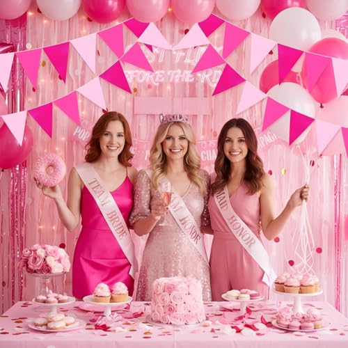 Tiamon Pink Glitter Bunting Banner - 5 Pcs 49.2 Ft Triangle Flags for Parties