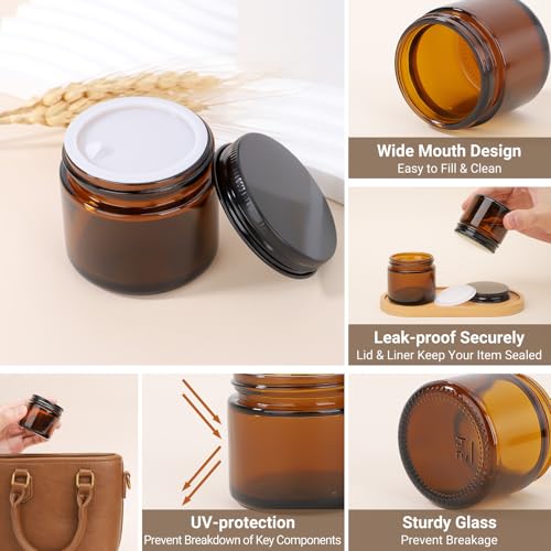 Segbeauty 2oz Amber Glass Jars (4 Pack) - Refillable Cosmetic Containers
