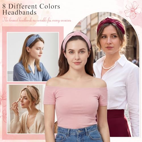 8 Pack Knotted Headbands for Women - Lightweight & Non-Slip