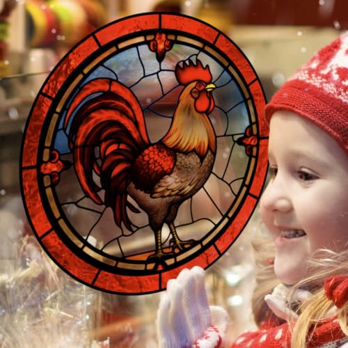Round Rooster Window Clings - 4 Anti-Collision Decals for Bird Safety