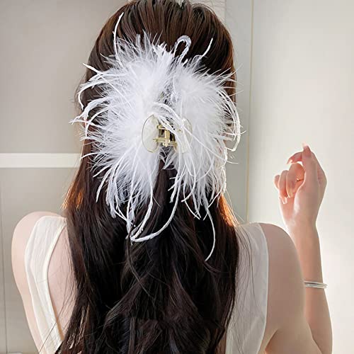 Butterfly Glitter Rhinestone Hair Claw Clip 1 Pack - White Feather Variation