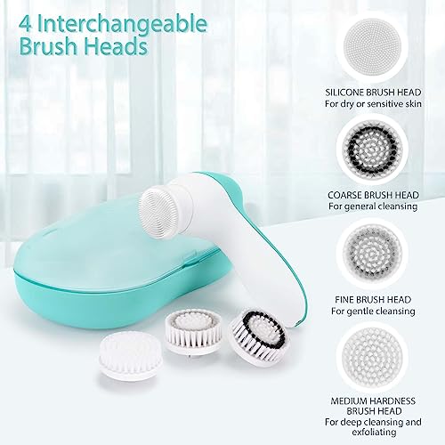 CLSEVXY Rechargeable Facial Cleansing Spin Brush with 4 Exfoliating Heads