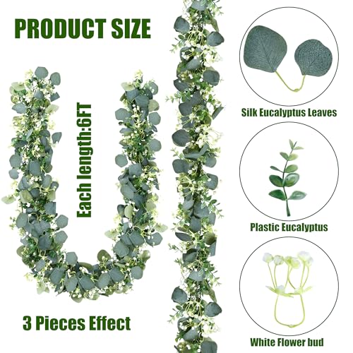 Artificial Eucalyptus Garland - 2 Pack Faux Silver Dollar Vines for Home Decor