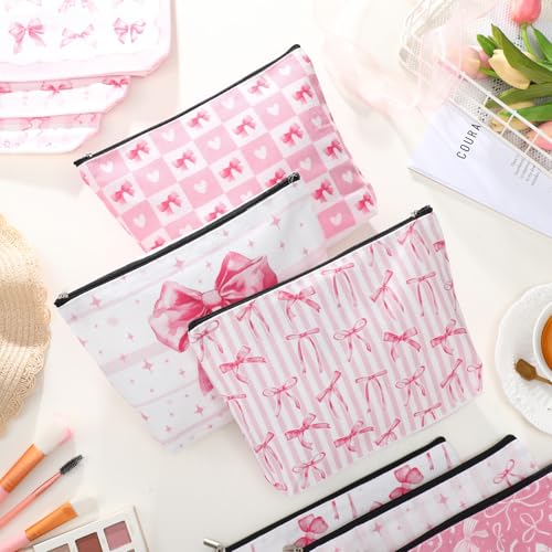 Reginary 12 Pcs Pink Bow Makeup Bags - Cosmetic Party Favors