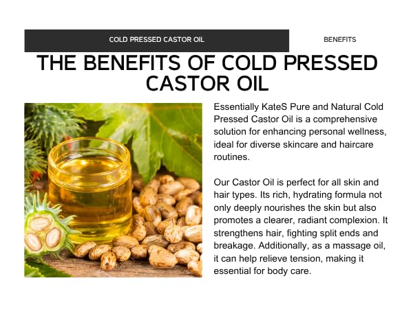 Essentially KateS Castor Oil 16 Fl Oz Glass Bottle with Pump - Pure Natural Hair & Body Oil