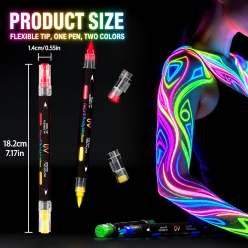 16 Colors Glow in The Dark Face Paint Markers - Black UV Neon Body Paint Pens