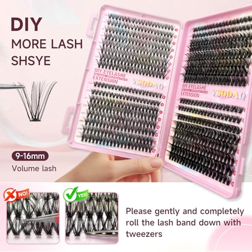 NuoNuole Cluster Lashes Kit - 640Pcs Natural Short Wispy 40D, 50D, 60D (8-16mm)