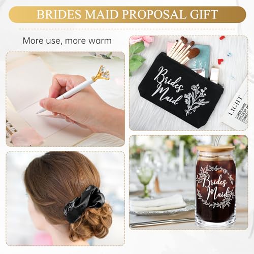 Umigy Bridesmaid Gift Box Set Black/White with Glass Cup Makeup Bag & Accessories