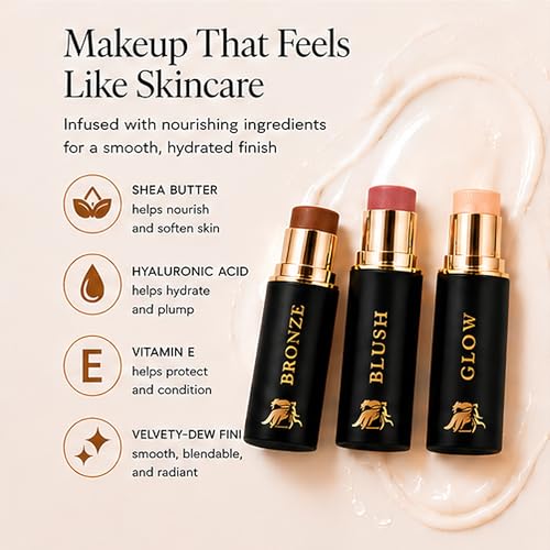 Cream Contour Stick Set ? Blush, Bronzer & Highlighter Trio | Hydrating, Buildable, High-Pigment Makeup with Shea Butter & Vitamin E | Phoenix Beauty Gift Set (Enchanted)