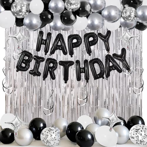 92 PCS Black & Silver Happy Birthday Balloon Decoration Set