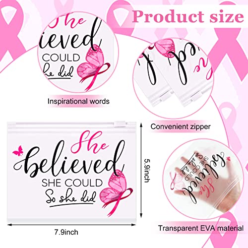 60-Pack Pink Ribbon Breast Cancer Awareness Makeup Bags, EVA Zip Pouches