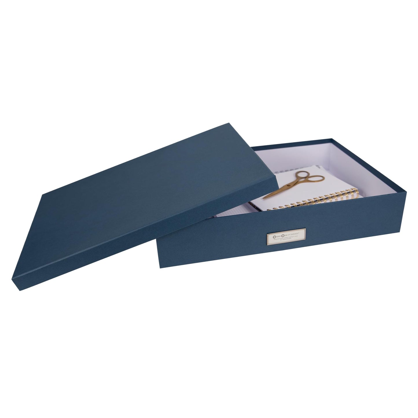 Bigso Sverker Fiberboard Legal and Art Storage Box | Scrapbook Storage Box for Loose Papers and More | Durable Document Boxes with Lid and Metal Label Holder | 17.1’’ x 12.2’’ x 3.3’’ | Blue
