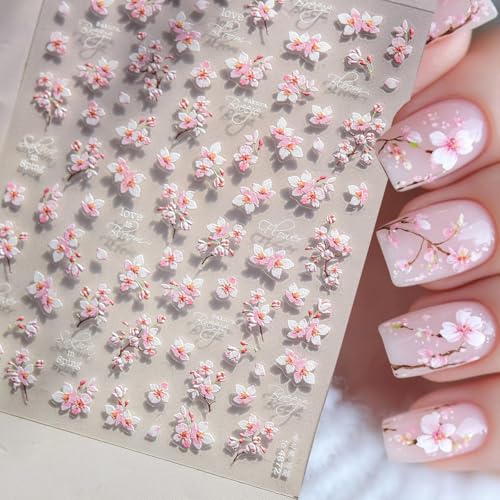 5D Cherry Blossom Nail Art Stickers - Pink Floral Decals for DIY Manicure