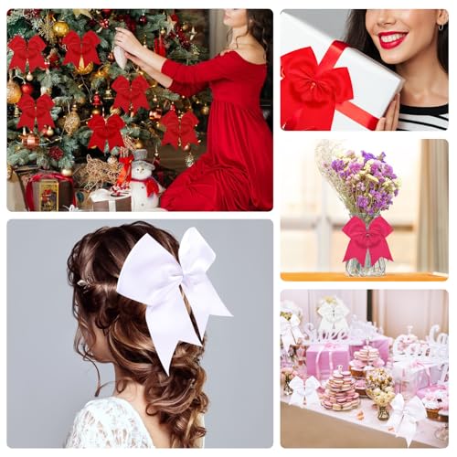 4-Pack 8-Inch Cheerleading Hair Bows with Elastic Ties - TUUXI