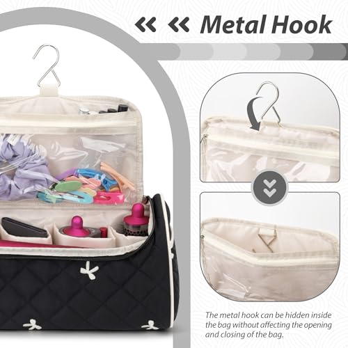 Linpr Quilted Hair Dryer Travel Bag with Bow Black - Portable Hair Tool Organizer