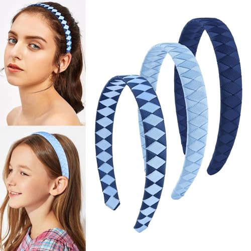 DEEKA 3-Piece Woven Headbands Set Navy Blue & Light Blue Hair Accessories for Women Girls Teens