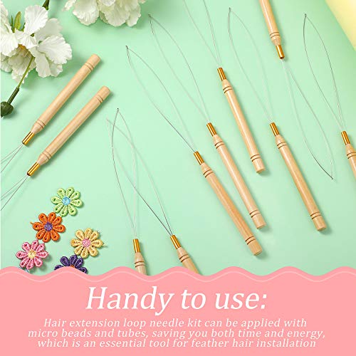 10 Pcs Hair Extension Loop Needle Kit with Wooden Handle