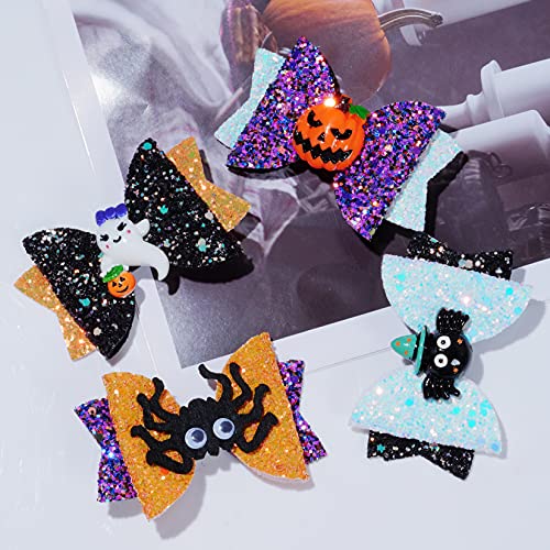 8Pcs Halloween Hair Accessories Set - Glitter Bows & Clips