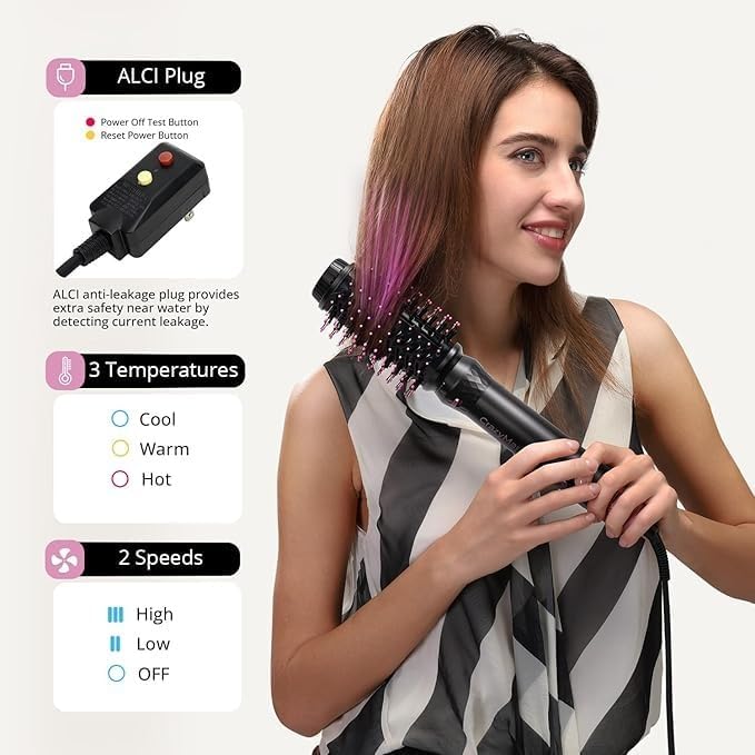 7 in 1 Blow Dryer Brush - Fast Hair Dryer & Curling Styler | No Heat Damage, Versatile Hot Air Tool