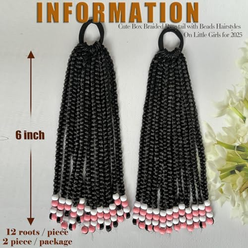 YOROSTAR Kids Ponytail Box Braids with Beads - 10 Inch Pink Beads, 2 Pieces