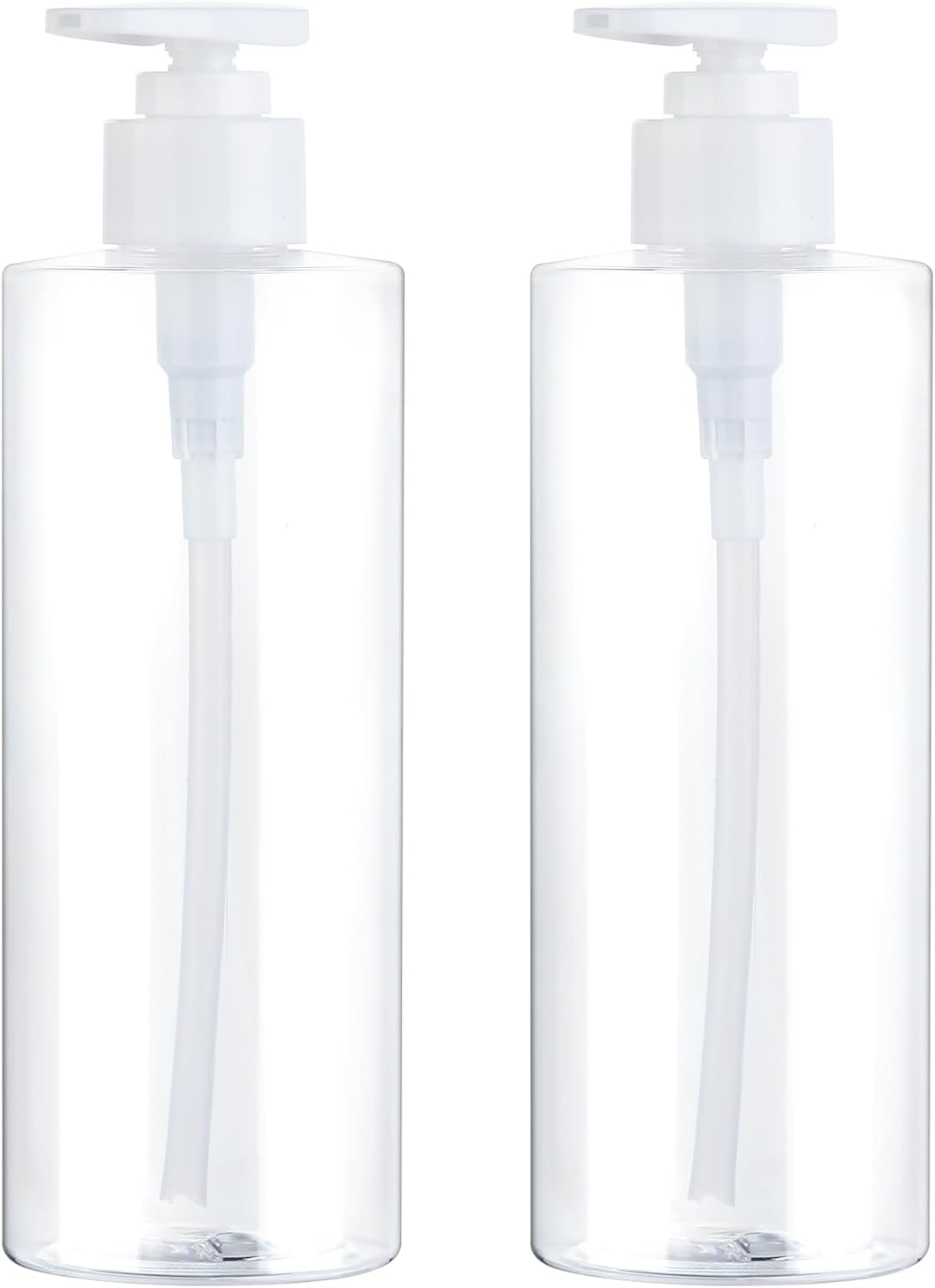 BPA-Free Plastic Pump Bottle Dispenser - 2 Pack Clear Refillable Containers for Lotion & Shampoo