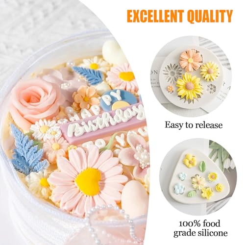 KALAIEN 3-Piece Flower Fondant Cake Mold Set - Daisy & Rose