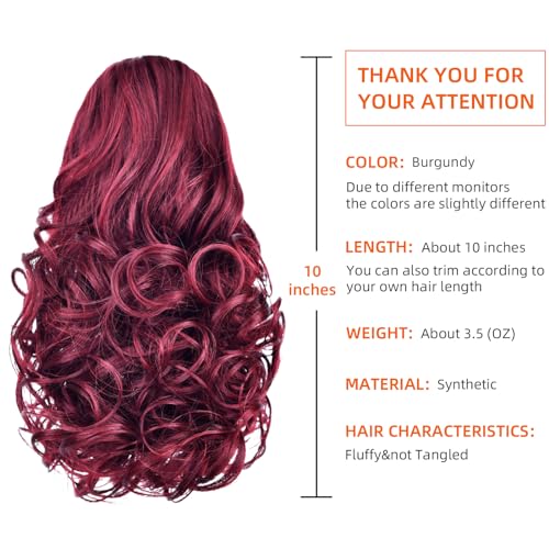 Burgundy 10-Inch Clip-In Wavy Ponytail Extension for Women - Synthetic Hair
