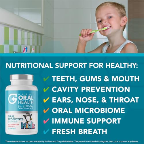 Kids Oral Probiotics for Bad Breath & Cavity Prevention - 30 Chewable Tablets, Strawberry Vanilla