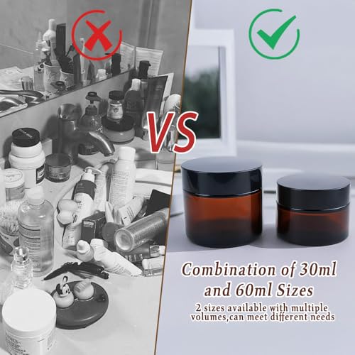 8-Pack Amber Glass Cosmetic Jars, 1oz & 2oz Leak-Proof Travel Containers