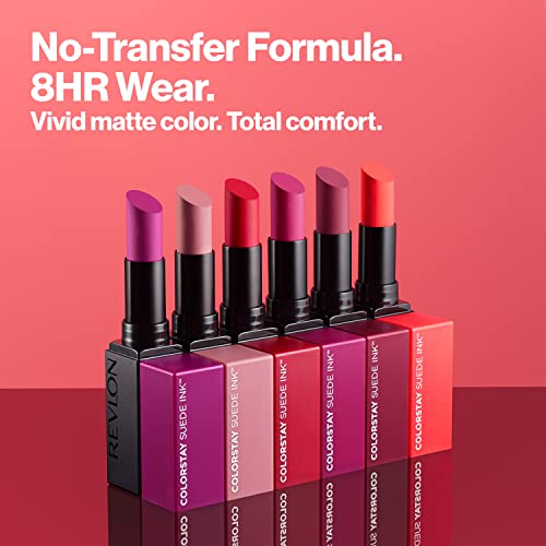 Revlon Lipstick, ColorStay Suede Ink, Built-in Primer, Infused with Vitamin E, Waterproof, Smudge-proof, Matte Color, 008 That Girl, 0.09 oz