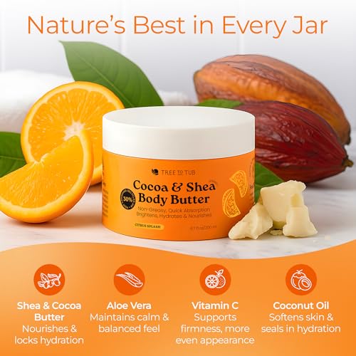 Tree To Tub Citrus Cocoa Shea Body Butter - Hydrating Dry Skin 6.7 Fl Oz
