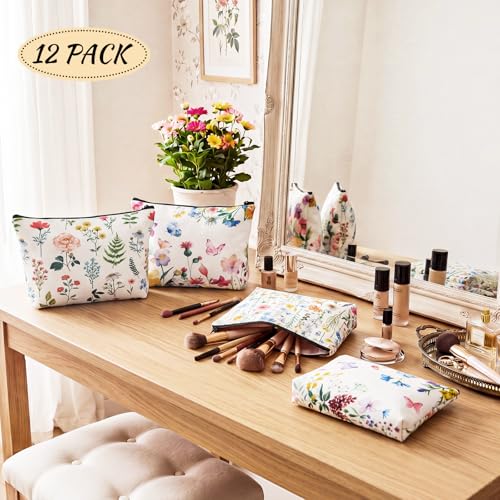 Wildflower Makeup Bags Set 12 Pcs Floral Cosmetic Pouches with Zippers for Women