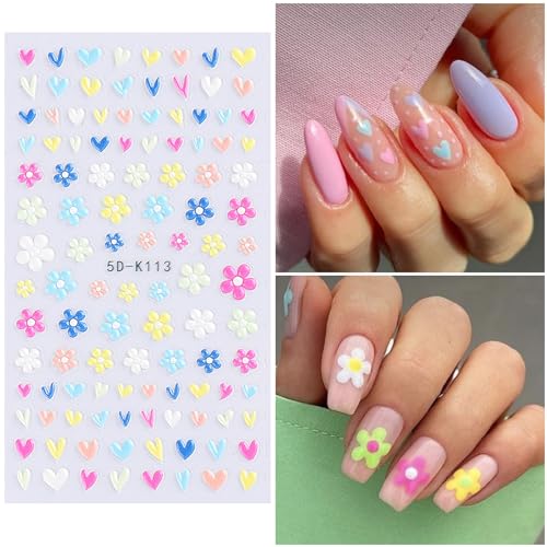VOTACOS Flower Nail Stickers - 5D Embossed Floral Decals Set