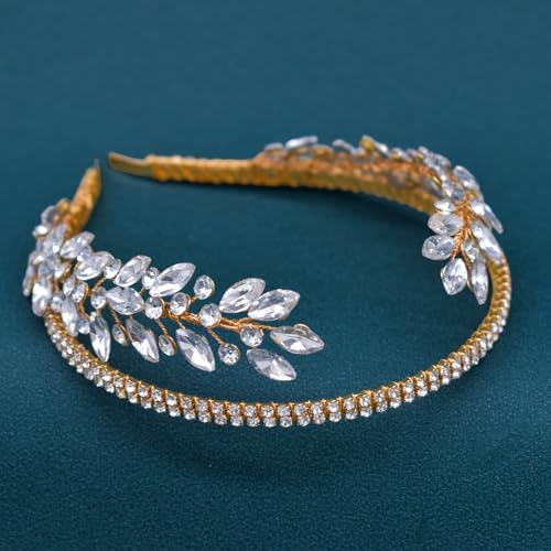 Handmade Gold Wedding Hair Band with Rhinestones for Brides