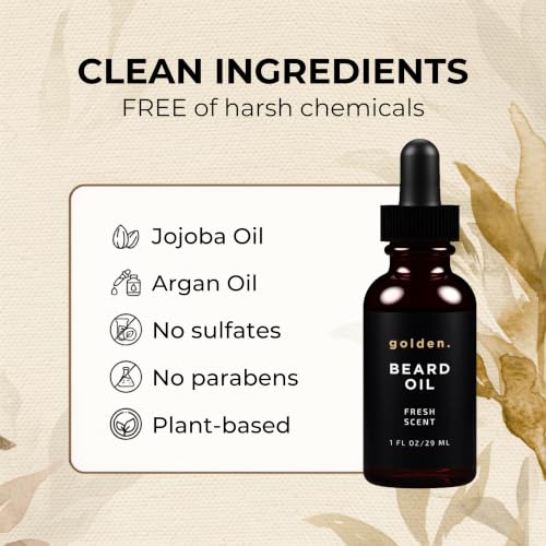 Golden Grooming Beard Oil, Fresh Scent - Natural Hydrating Softener, 1oz