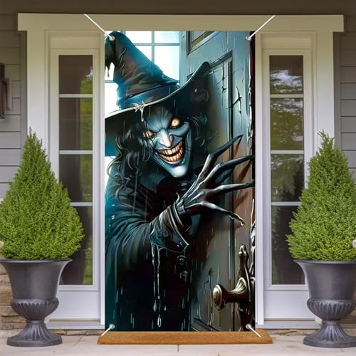 BlissYard Creepy Witch Halloween Door Cover - 71x35 Inch