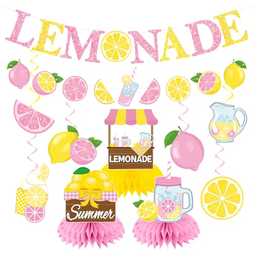 Pink Lemonade Party Decorations Set - Banner, Swirls & Centerpieces