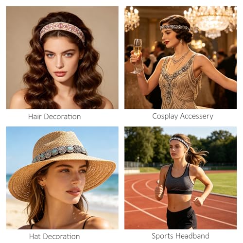 6PCS Handmade Rhinestone Beaded Headbands for Women