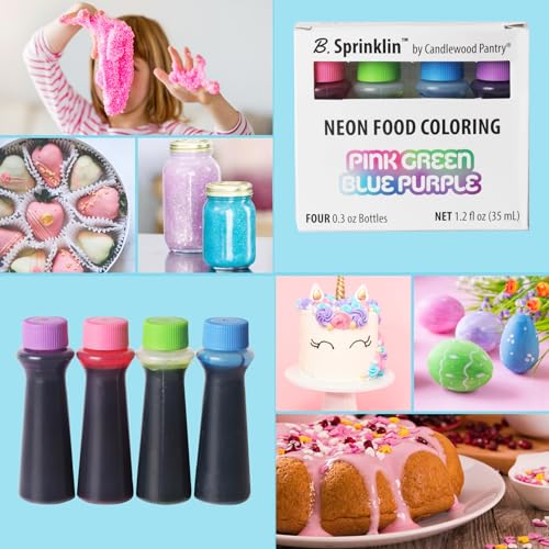 B. Sprinklin Neon Food Coloring Set of 8 - Pink, Blue, Green, Purple