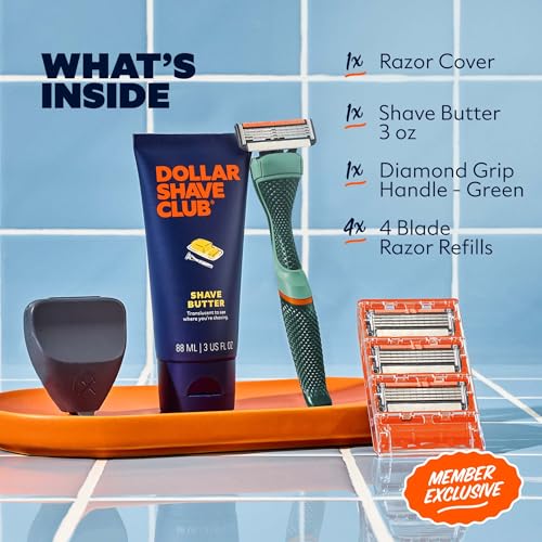 Dollar Shave Club Green Shave Set - 4 Blade Razor Kit with Handle & Shave Butter