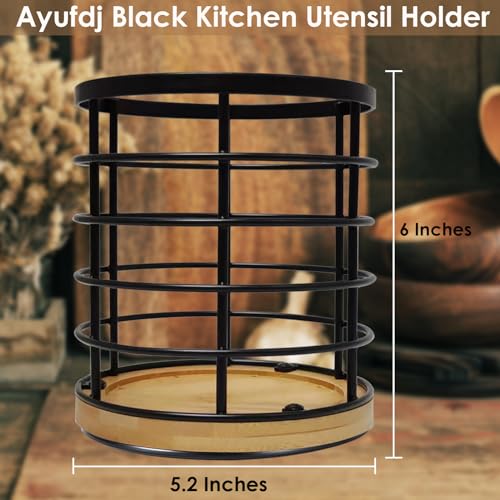 360° Rotating Black Kitchen Utensil Holder - Large 5.2" x 6" Caddy