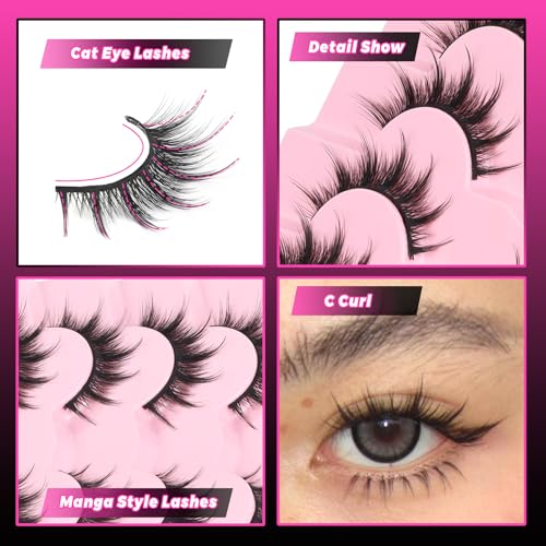 Veleasha Sunny Cat Eye Manga False Eyelashes - Anime Spiky Lashes, Natural Length 7-15mm