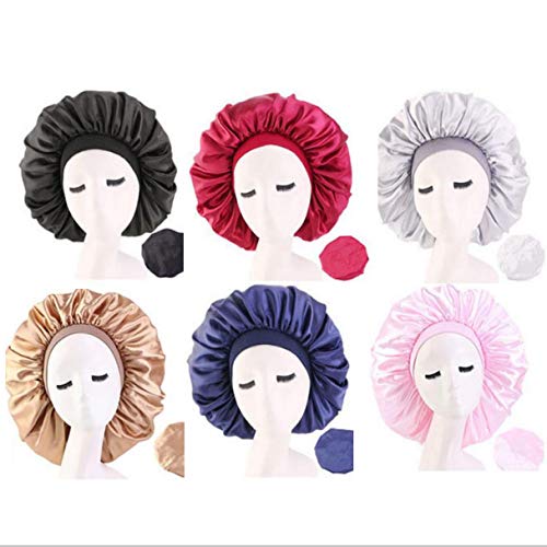 U Brands Extra Large Satin Sleep Cap - Jumbo 6 Pack with Elastic Band