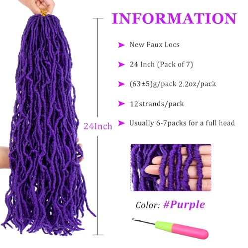ZRQ 24 Inch Purple New Soft Faux Locs Crochet Braiding Hair - 7 Packs