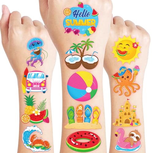 60 Pre-Cut Summer Temporary Tattoos for Kids - Hawaiian Designs