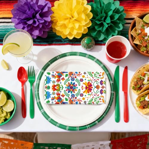 Mexican Fiesta Paper Napkins - Pack of 50, Colorful Floral Design, 13x15.7 Inches