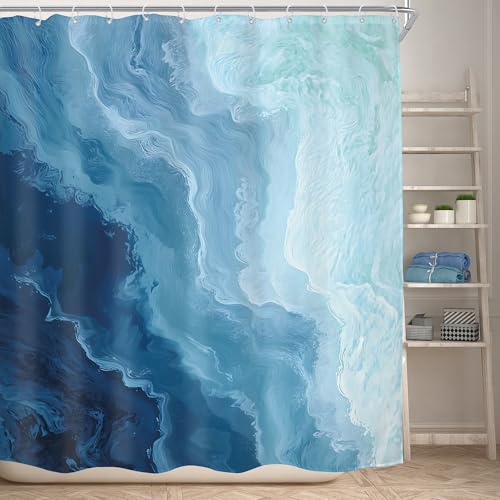 KOMLLEX Blue Ocean Wave Shower Curtain - 72x72 Inches, Waterproof Polyester