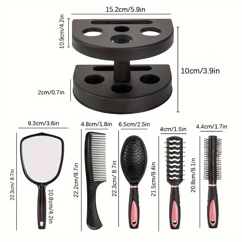 5-Piece Hair Brush and Comb Set with Mirror for Women