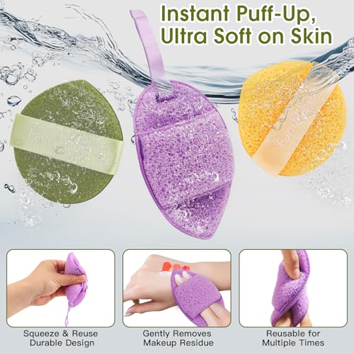 GloréBrochas 3-Pack Facial Sponges – Reusable PU Face Cleansing & Exfoliating Pads