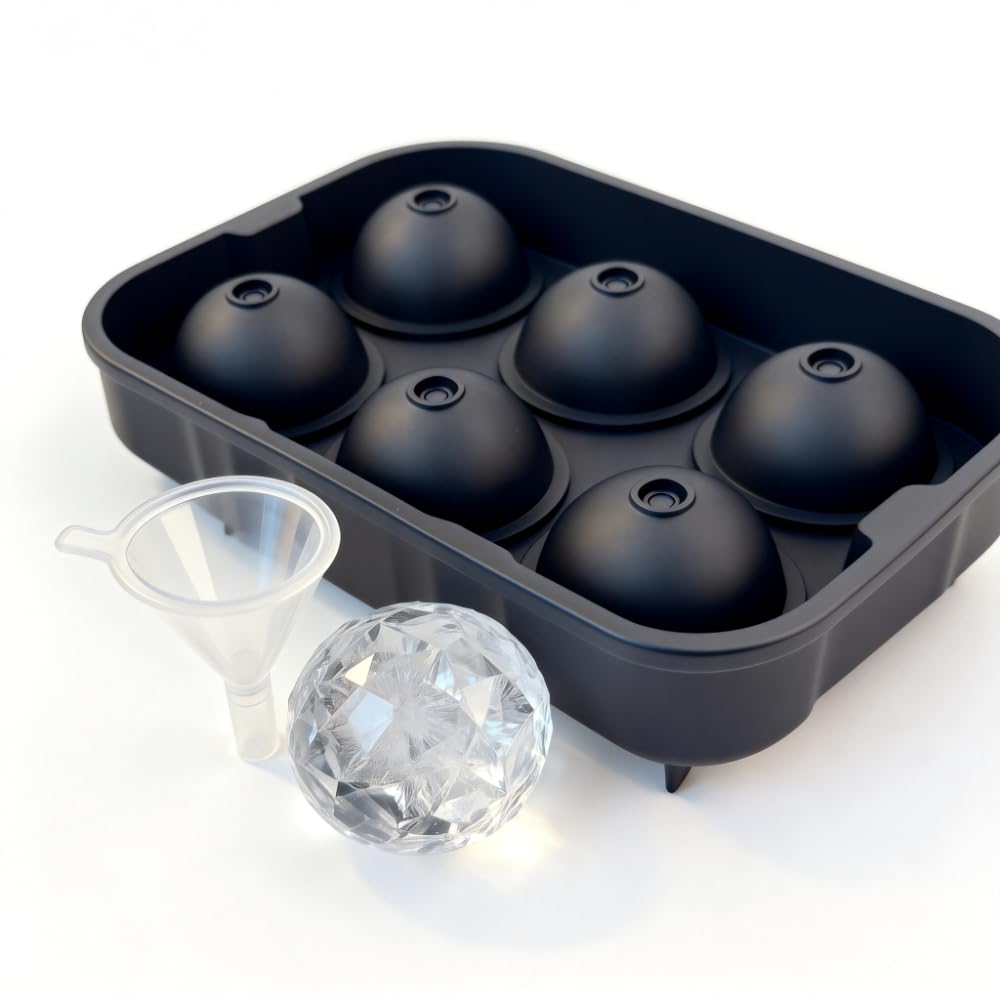 Large Silicone Ice Ball Mold Set with Lid, Reusable BPA-Free Sphere Ice Cube Trays for Cocktails, Whiskey, Juice & Drinks